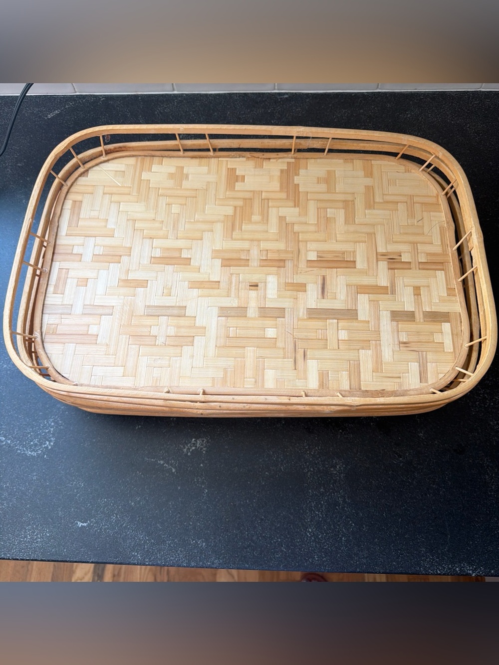 Vintage Set Of 5 Bo Ho Bamboo Wicker Rattan Lap TV Serving Trays MCM Ex Cond